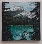 Hand drawn mountains with lake in front