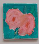 Hand drawn pink rose on green background