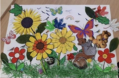 Collage of flower, grass and butterflies