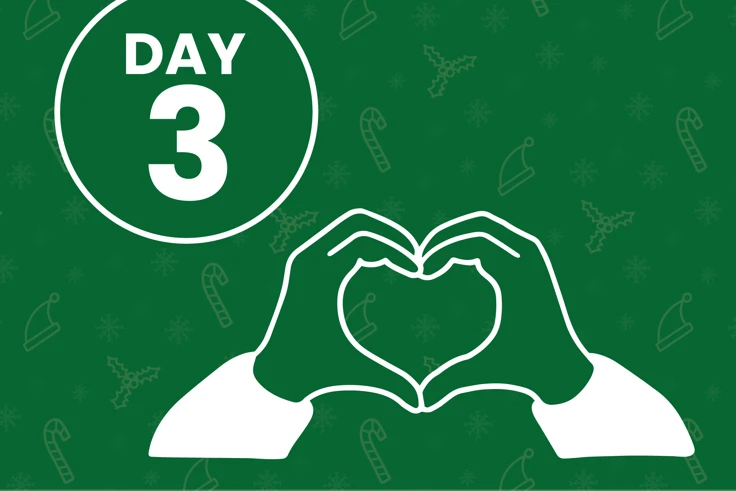 Day 3 and the theme is gratitude. Picture showing two hands making a heart