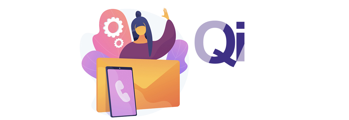 Cartoon lady waving with telephone and envelope in front of her