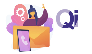 Cartoon lady waving with telephone and envelope in front of her